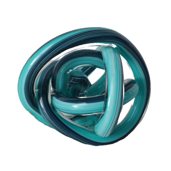 Vintage Art Glass Twisted Infinity Knot Blue Hand Blown Paperweight - Picture 1 of 4